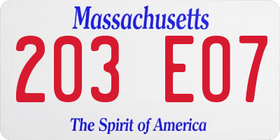 MA license plate 203EO7