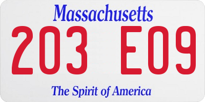 MA license plate 203EO9