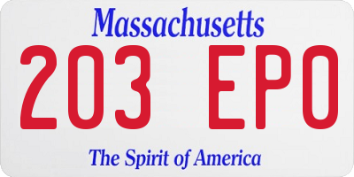 MA license plate 203EP0