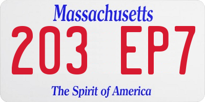 MA license plate 203EP7