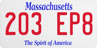 MA license plate 203EP8