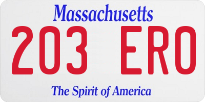MA license plate 203ER0