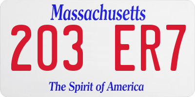 MA license plate 203ER7