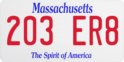 MA license plate 203ER8