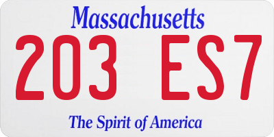 MA license plate 203ES7