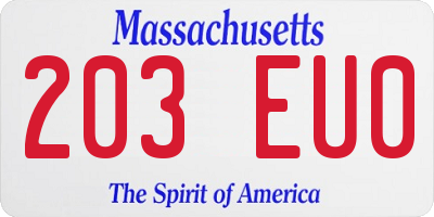 MA license plate 203EU0