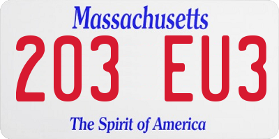 MA license plate 203EU3