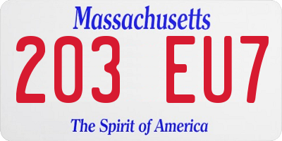 MA license plate 203EU7
