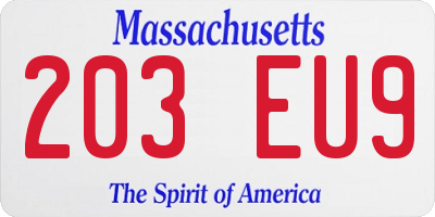 MA license plate 203EU9