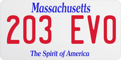 MA license plate 203EV0