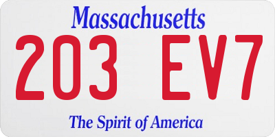 MA license plate 203EV7