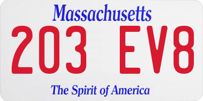 MA license plate 203EV8