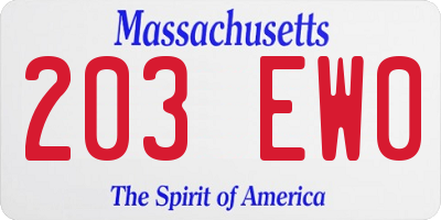 MA license plate 203EW0