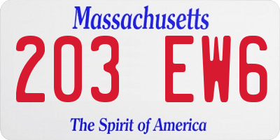 MA license plate 203EW6