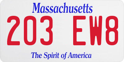 MA license plate 203EW8