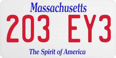 MA license plate 203EY3