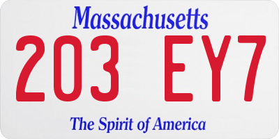 MA license plate 203EY7