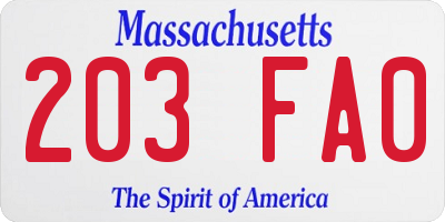 MA license plate 203FA0