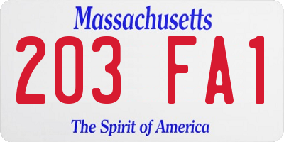 MA license plate 203FA1