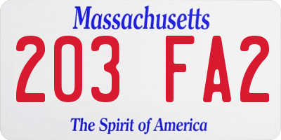 MA license plate 203FA2