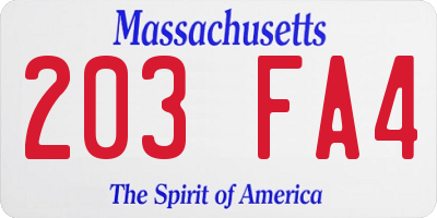 MA license plate 203FA4