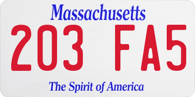 MA license plate 203FA5