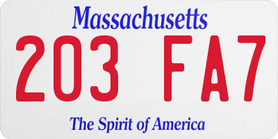 MA license plate 203FA7