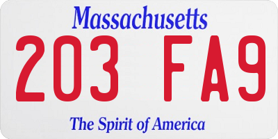 MA license plate 203FA9