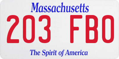 MA license plate 203FB0