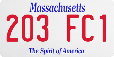 MA license plate 203FC1