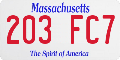MA license plate 203FC7