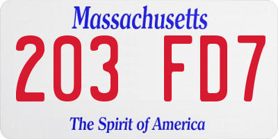MA license plate 203FD7