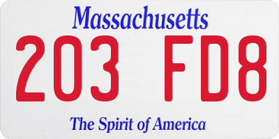 MA license plate 203FD8