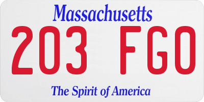 MA license plate 203FG0