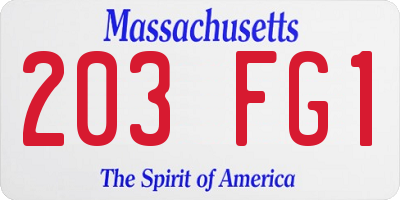 MA license plate 203FG1