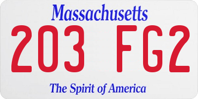 MA license plate 203FG2
