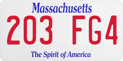 MA license plate 203FG4