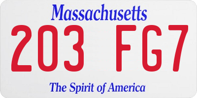 MA license plate 203FG7