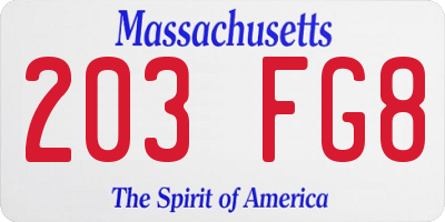 MA license plate 203FG8