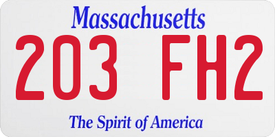 MA license plate 203FH2