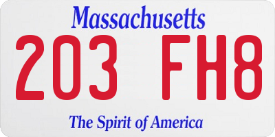 MA license plate 203FH8