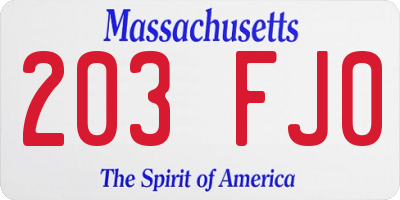 MA license plate 203FJ0