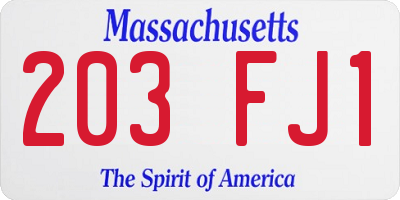MA license plate 203FJ1
