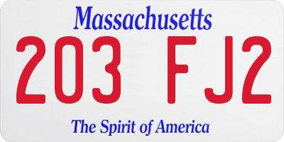 MA license plate 203FJ2