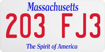 MA license plate 203FJ3