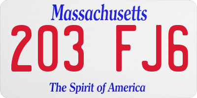 MA license plate 203FJ6