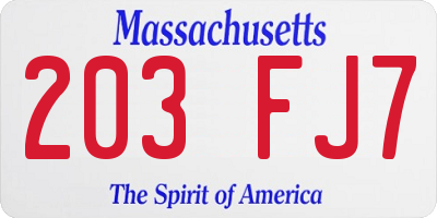 MA license plate 203FJ7