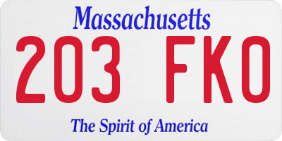 MA license plate 203FK0