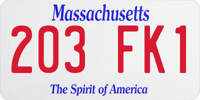 MA license plate 203FK1