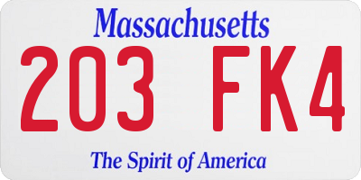 MA license plate 203FK4